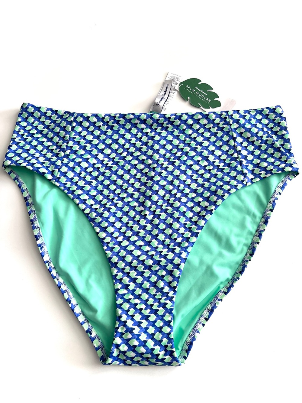 Tommy Bahama Swim Bikini Bottom Palm Modern Mosaic High Waist Beach Glass Blue